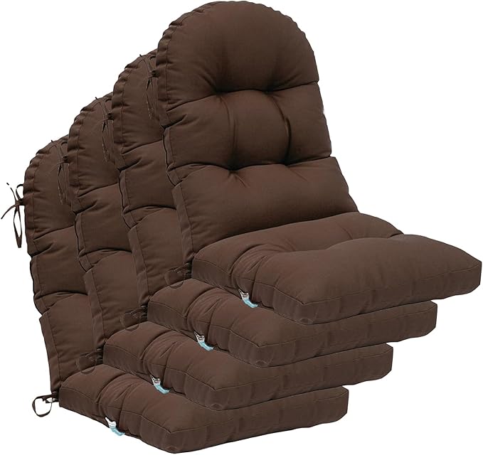 QILLOWAY Outdoor High Back Chair Cushion for Adirondack, All Weather Rocking Chair Cushions Thick Padded Replacement for Patio Furniture Set of 4,Coffee