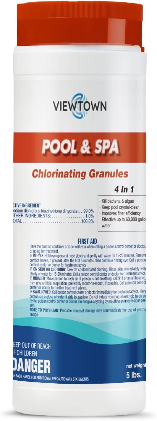 5Lbs Chlorinating Granules for Pools, Spas & Hot Tubs – Kills Bacteria & Algae, Fast-Dissolving Formula