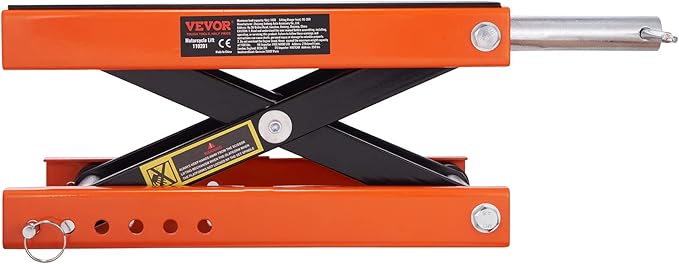 VEVOR Motorcycle Lift, 1100 LBS Motorcycle Scissor Lift Jack with Wide Deck & Safety Pin, 3.7"-13.8" Center Hoist Crank Stand, Steel Scissor Jack for Street Bikes, Cruiser Bikes, Touring Motorcycles