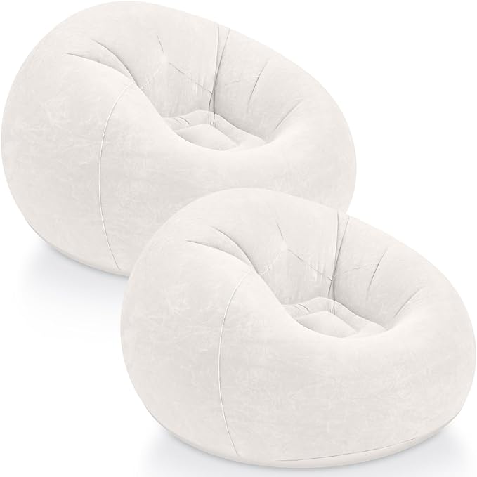 Realspring Inflatable Bean Bag Chairs Outdoor Blow up Camping Chairs Inflatable Lazy Sofa Folding Portable Bean Bag Loungers Couch for Movie Night(Beige,2 Pcs)