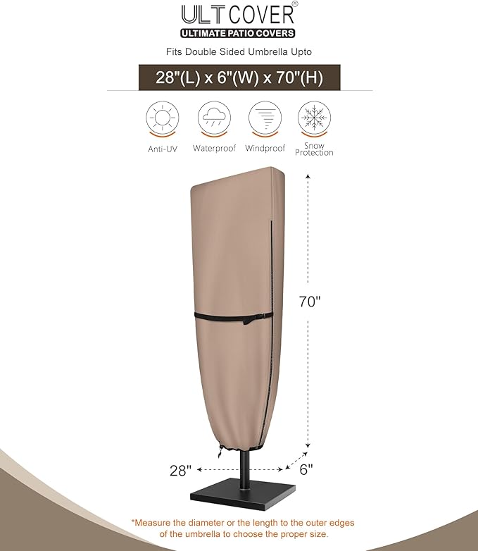 ULTCOVER Patio Parasol 600D Waterproof Outdoor Market Extra Large Umbrella Cover - Fits Double-Sided Umbrella 13-15 Feet