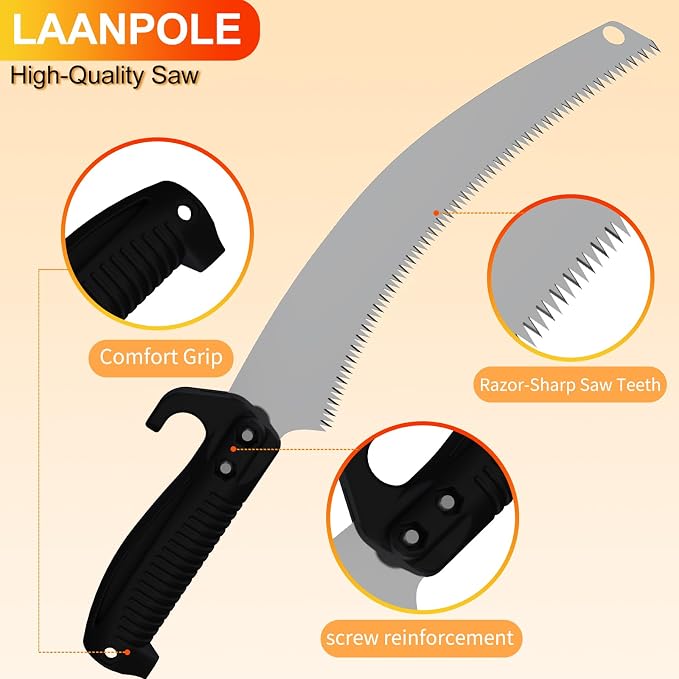 LAANPOLE 20FT Pole Saw, Telescoping Tree Trimmer with 3-12FT Extension Pole, Manual Branches Pruner for Backyard, Orange