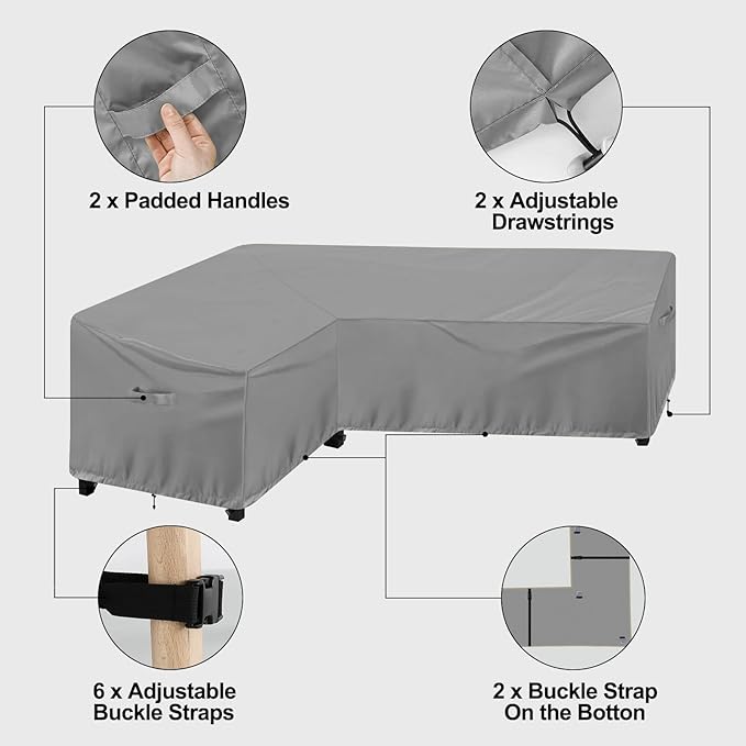 OutdoorLines Waterproof Outdoor Patio Sectional Cover - UV Resistant & Windproof L-Shaped Patio Furniture Covers for Deck, Lawn and Backyard, 420D Heavy Duty Couch Cover, Left Facing, 83"x104", Grey