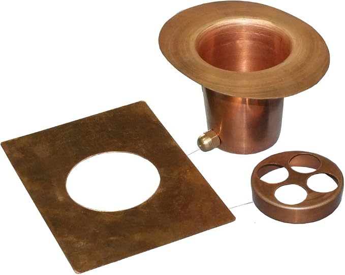 Monarch Rain Chains Installation Kits – 3-Piece Pure Copper Gutter Adapter Set with Rectangular Plate and Round Hole Filter for Rain Chains for Gutters, Decorative Gutter Adapter Installation Set