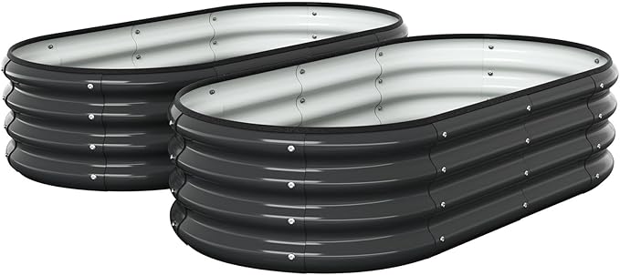 4X2X1 FT Oval Raised Garden Bed, Metal Planter Box for Outdoor Gardening, Easy Assembly Raised Bed for Vegetables, Fruits, Flowers(Dark Gray 2PCS)