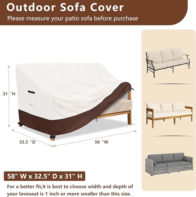 Outdoor Couch Cover | Heavy-Duty Waterproof Outdoor Sofa Cover | All-Weather Patio Furniture Covers for Loveseats & Benches (Beige, Fits 58" W x 32.5" D x 31" H)