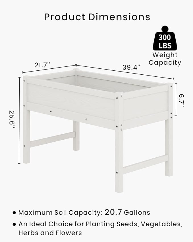 HDPE Raised Garden Bed with Legs, Outdoor All-Weather Elevated Planter Box Raised Beds for Seeds, Herb, Flower, Vegetable (White)