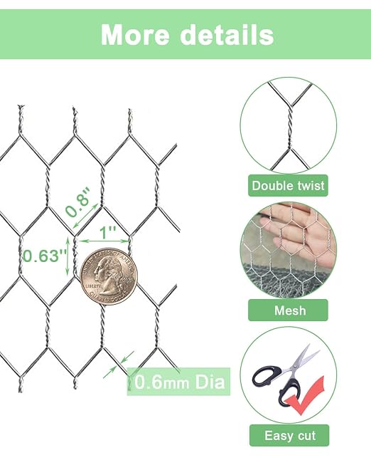 Garden Poultry Chicken Wire Netting - 48 '' × 50 ' Garden Fence Animal Barrier, Chicken Wire for Crafts, 1 inch Mesh Poultry Netting Fence, Pet/Rabbit/Chicken Wire Fencing