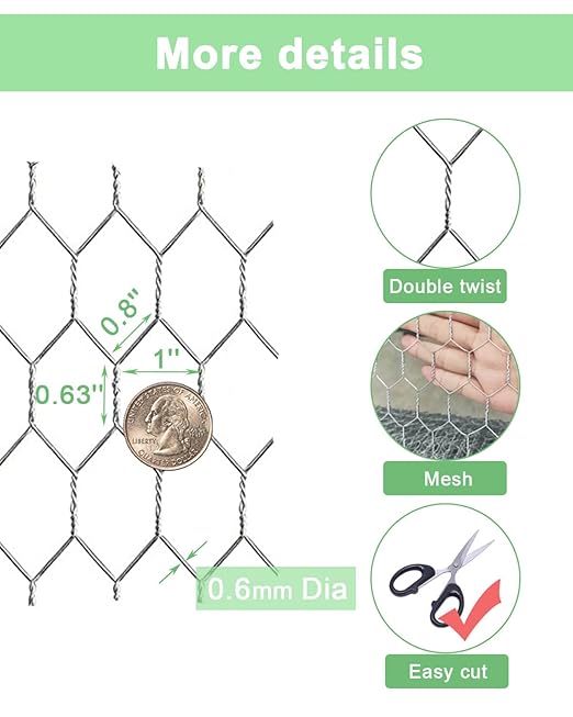 Garden Poultry Chicken Wire Netting - 24 '' × 50 ' Garden Fence Animal Barrier, Chicken Wire for Crafts, 1 inch Mesh Poultry Netting Fence, Pet/Rabbit/Chicken Wire Fencing