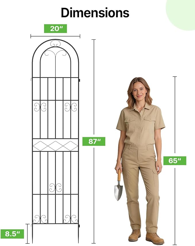 Suteck Garden Trellis for Climbing Plants Outdoor, 87" H x 20" W, 2 Pack Metal Garden Trellis with Rustproof Powder-Coated, Rose Trellis for Patio Lawn Yard, Flower & Vegetable Support
