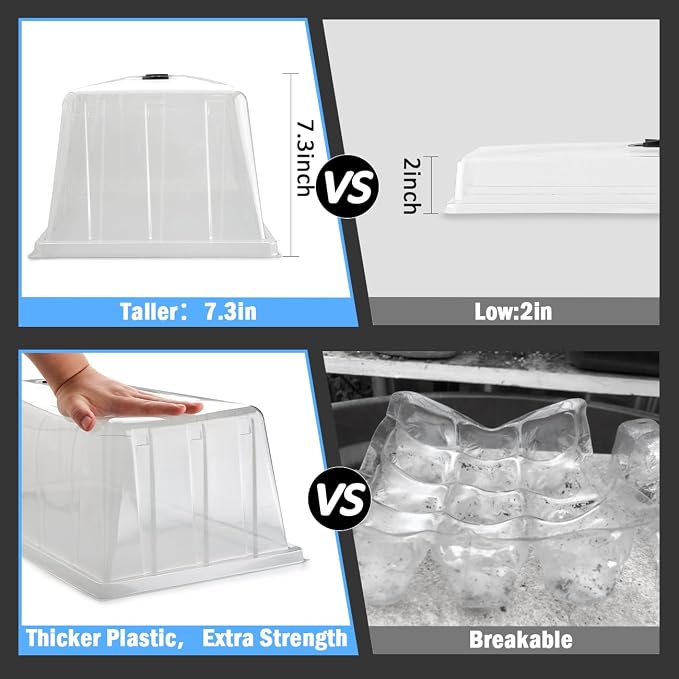 BTPLASTIK 10 Pack 7.3" High Humidity Domes for 1020 Seed Trays – Thicker Platic Clear Humidity Dome with Adjustable Vents, BPA-Free, Fits Standard 10"x20" Trays for Germination, Propagation, Cloning