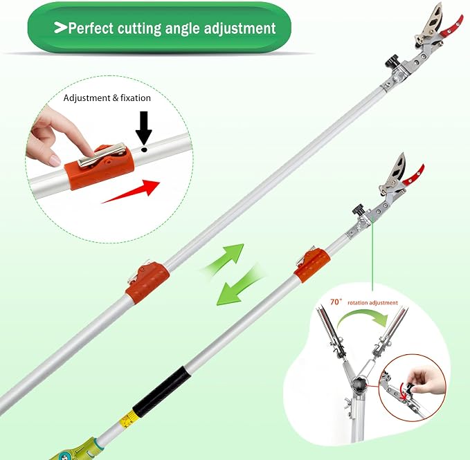 3.67-5.45Ft Extendable Cut & Tree Trimmer for Precision Gardening Pruning & Fruit picking, Long Reach Pruning Shears - Lightweight Aluminum Rust-Resistant Picker, Branch Bypass Loppers(1/2" Max Cut)