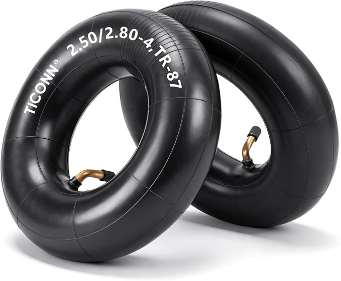 TICONN 2.50/2.80-4 Tire Inner Tube, 2 Pack Inner Tire Tube for Wheelbarrow Tires, Replacement Tube with TR-87 Bent Valve Stem for Hand Trucks, Utility Cart, Lawn Mowers, Wheelbarrows, Dollys