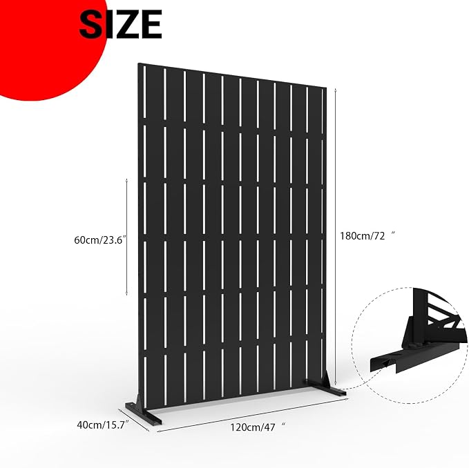 72" x 47" Heavy-Duty Metal Outdoor Privacy Screen – Rustproof Freestanding Patio Divider, Stylish Decorative Fence Panel for Garden, Deck, Balcony, or Porch, Galvanized Steel, Multi-Functional Design