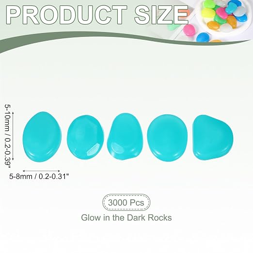 Glow in the Dark Stones, Luminous Pebbles Stones Glowing Rocks Decorative Light Up Pebbles 3000 Pcs & Light Blue -Fitting for (Fish Tank/Outdoor Garden Decor/Yard/Walkway)