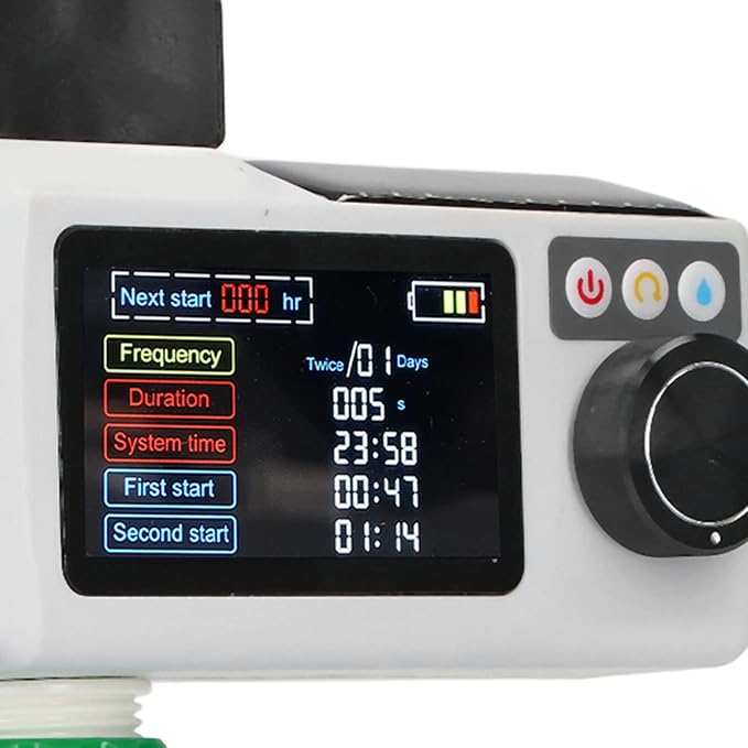 Solar Irrigation Timer, Rain Detection Solar Powered Digital Watering Timer Double Connector IP68 Automatic Watering System for Lawn Garden Courtyard Greenhouse