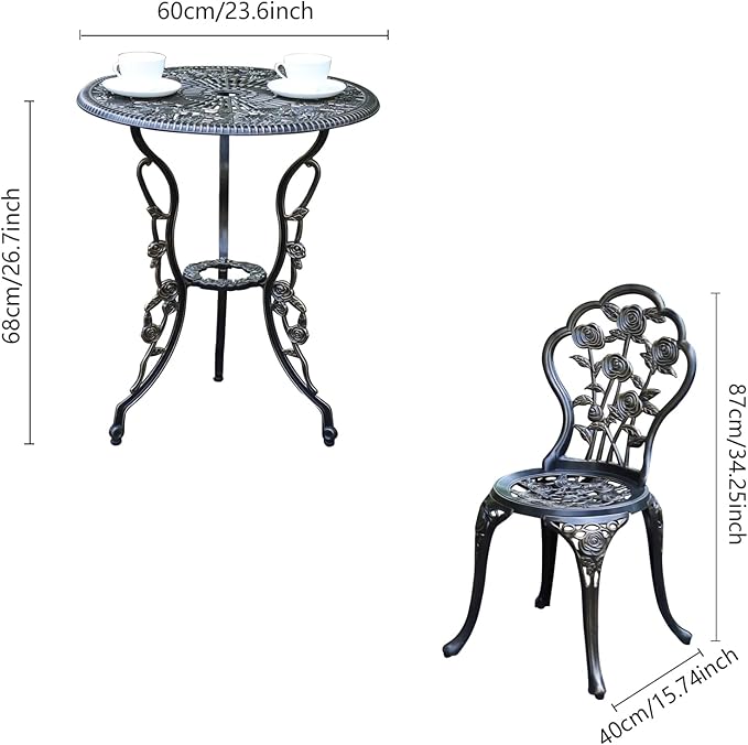JARDIN DE CENTENNIAL Patio Bistro Set.Rust-Resistant Cast Aluminum Bistro Table Set with Umbrella Hole for Backyard (Rose Copper)