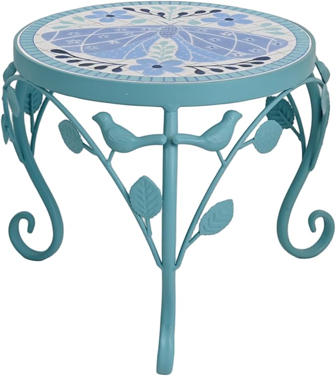 Set of 2 Plant Stand for Indoor Outdoor, Heavy Duty Cast Iron with 10" Ceramic Tile Top Plant Table, Tall Vintage Decorative Plant Rack, Mosaic Flower Pot Holder for Home Garden Porch Yard Patio
