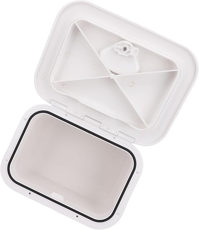 Tbest Marine Boat Storage Box ABS Plastic Embedded Deck Compartment Organizer for Fishing Gear Tools Bait Accessories White 37.5 x 27 17.5cm
