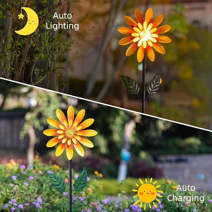 Viveta Solar Sunflower Wind Spinner,Metal Wind Sculpture, Kinetic Garden Spinner,Pinwheel Decor for Yard and Garden Lawn Patio