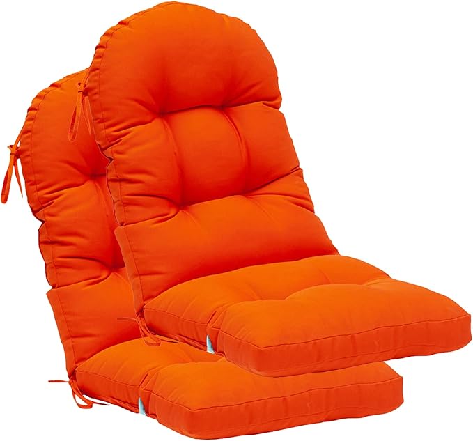 QILLOWAY Outdoor High Back Chair Cushion for Adirondack, All Weather Rocking Chair Cushions Thick Padded Replacement for Patio Furniture Set of 2,Orange