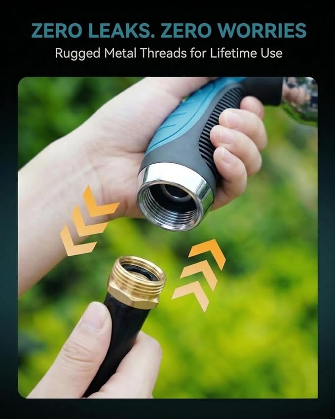 Garden Hose Nozzle Heavy Duty, Metal Water Hose Sprayer with 10 Adjustable Spray Patterns, Thumb Control On Off Valve, High Pressure Hose Nozzle for Watering, Cleaning, Car Washing - 2Pack