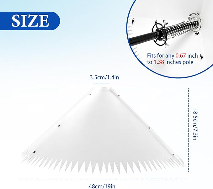 Squirrel Baffle for Bird Feeder Pole, White Squirrel Guard Baffle with Steel Spring, Outside Pole Mount Bird House Guard for Outdoor Stand Mount and Hanging Stops Squirrels and Raccoons
