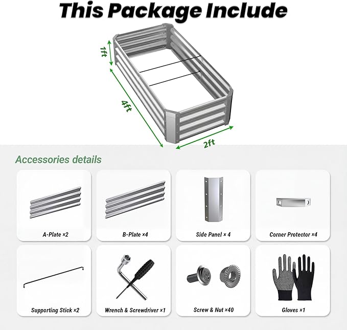 2Packs 4x2x1 FT Galvanized Raised Garden Beds Outdoor, Planter Raised Beds for Gardening, Vegetables, Flowers, Metal Garden Box, Deep Plant Flower pots Outdoor
