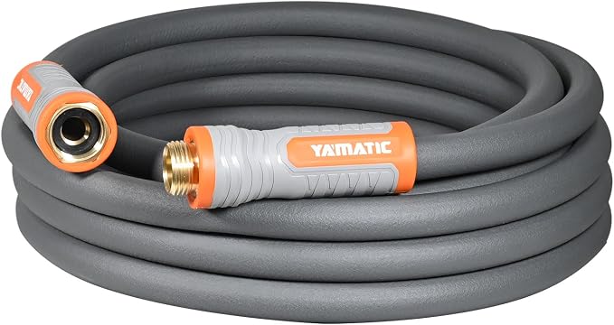 YAMATIC Short Garden Hose 5/8 in x 15 ft with Swivel Handle, Super Flexible Water Hose, All-weather, Lightweight, Burst 600 PSI, Gray