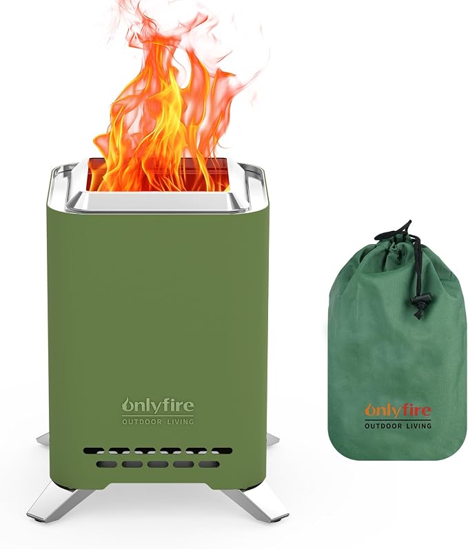 2-in-1 Smokeless Fire Pit with Pot Bracket & Carry Bag, 9” Portable Tabletop Fireplace, Wood Burning Mini Camping Stove for Patio Backyard RV Tailgating, Green FP052