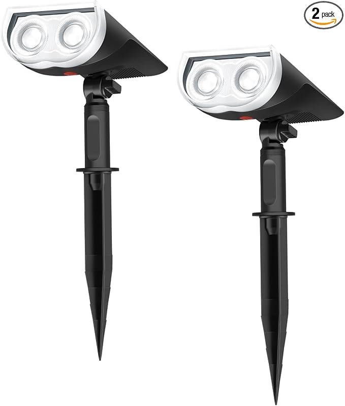 Linkind Solar Lights Outdoor StarRayS, Bright Solar Spot Lights Outdoor, IP65 Waterproof Spotlights for Garden Yard Landscape Walkway Patio Tree (Daylight, 2 Pack)