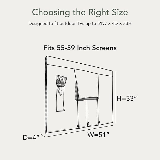 Covermates Outdoor Full TV Cover – Water-Resistant All-Weather Protection for Mounted & Freestanding TVs, 12-Gauge Vinyl with Remote Pocket & Secure Touch Fastener Closure, 55-59 Inches, Classic Tan