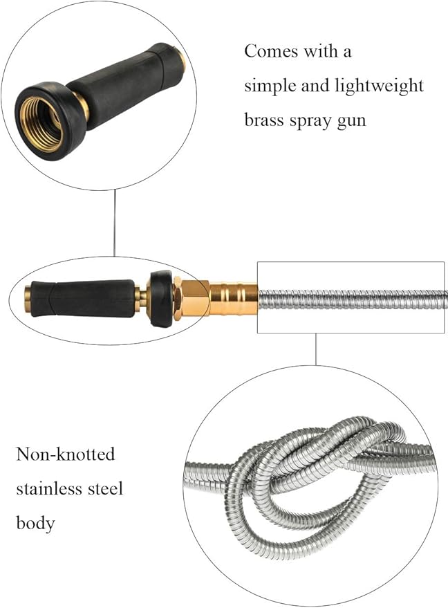 Rosy Earth Expandable Metal Garden Hose 75 FT - 304 Stainless Steel Water Hose 75 FT - Heavy Duty non Kinking Flexible Garden Hose, no Bite