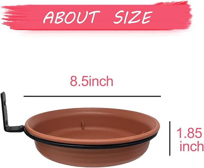 Bird Feeder Tree Mounted with Heavy Duty Sturdy Steel, 8.5” in Diameter×1.85" Deep Brick Red Bird Bath Tray,Installed on Wooden Fences, Trees, Deck,Indoor and Outdoor Walls