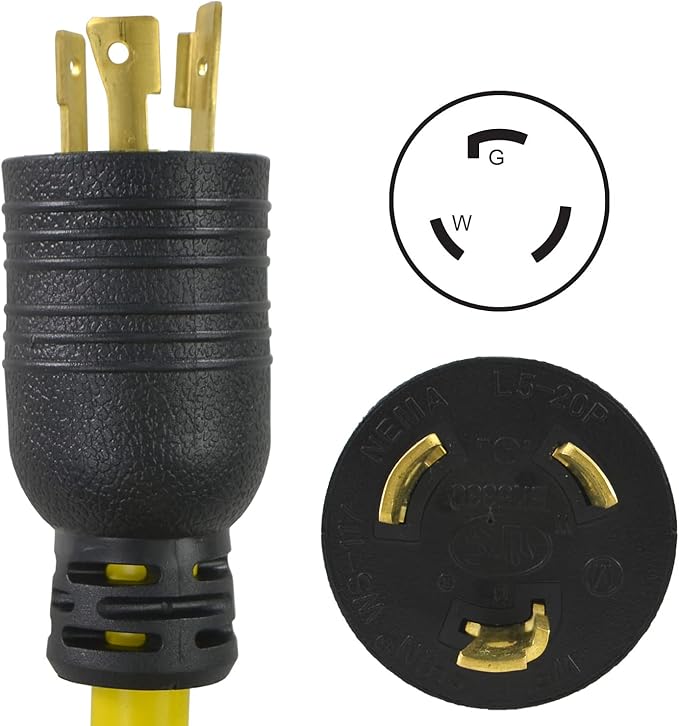 Conntek 1.5-Feet 20-Amp STW 12/3 Tri-Outlet Cord, 20-Amp Locking L5-20P Plug to Tri-Female (3*5-15R)