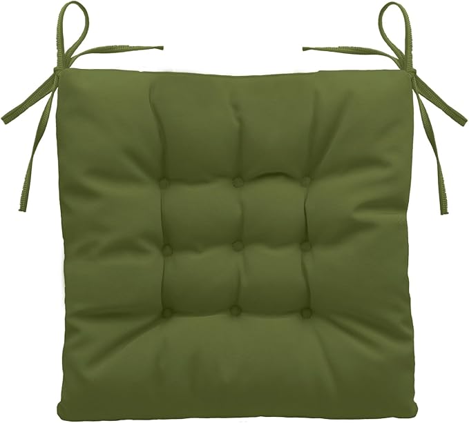 Outdoor Indoor Tufted Chair Cushions, Seat Cushions with Ties, Chair Pads Waterproof for Porch Kitchen Office Garden Olive Green 16" x 16", Set of 1