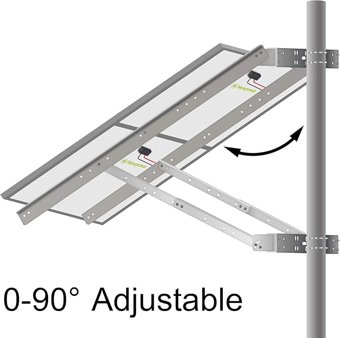 Newpowa Solar Panel Pole Mount, Universal Double Arm with Support Pole and Wall Mount Bracket, 0-90° Tilt Angle, up to 2PCS 220W/60.63" Widtht