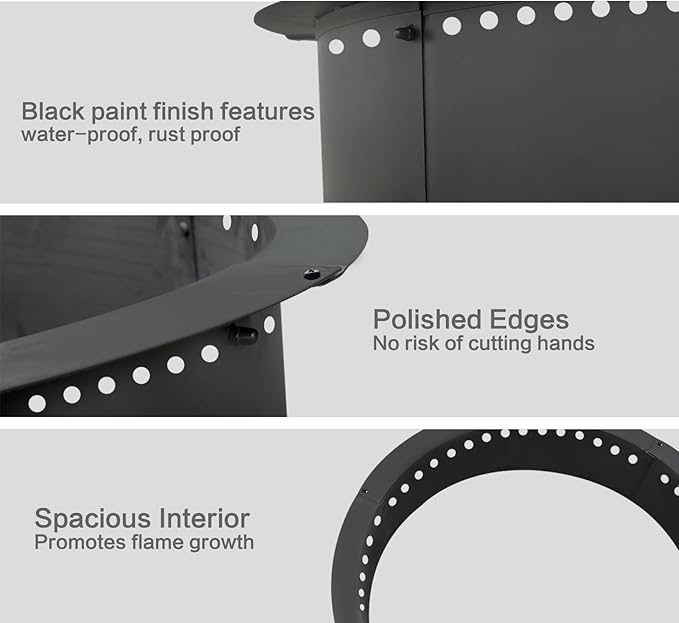 SoulMate Outdoor 43-Inch Outer/39-Inch Inner Fire Pit Ring Smokeless,Duty Solid Metal Steel Round Firepit Rim Insert for DIY Fire Pits, Outdoor Above or In-Ground, Camping Garden Patio Backyard.