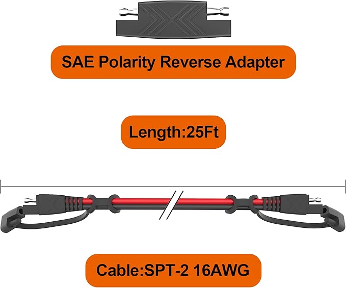 OYMSAE 12Feet SAE to SAE Extension Cable Quick Disconnect Connector 16AWG, for Automotive Solar Panel Extension Cable Plug(12FT(16AWG)) Pack of 4
