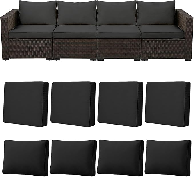 8pcs Outdoor Patio Cushion Covers Replacement, 24" Zippered Outdoor Cushion Covers Waterproof, UV Resistant & Washable Patio Furniture Cushion Covers Waterproof for Patio Sectional, Covers Only Black