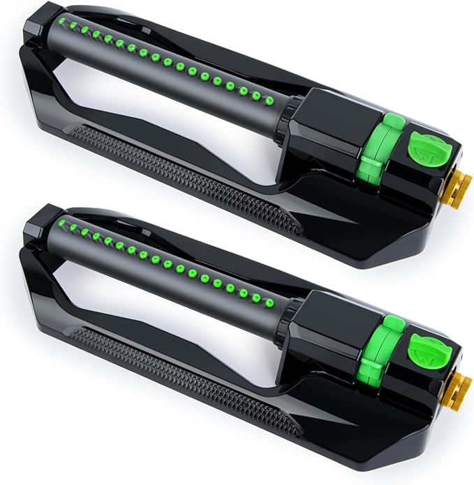 RESTMO 2 Pack Heavy Duty Oscillating Sprinkler with Metal Base, Adjustable Flow Control Lawn Watering System, Covers Up to 3,600 Sq. Ft. for Garden, Yard