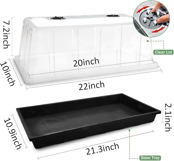 5 Pack 1020 Plant Tray with Tall Dome (7.3 inch), Plastic Flat Seed Starter Tray with Humidity Domes, Heavy Duty 1020 Trays with Lid, Durable Carrying Seedling Starting Tray for Planting (Black)