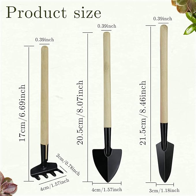 Wishlotus Mini Gardening Tools, 3Pcs Flower Hand Tools with Non-Slip Handles, Portable Tools Set for Indoor Gardening, Succulents, Bonsai, Gift for Wife and Mother（Thin）