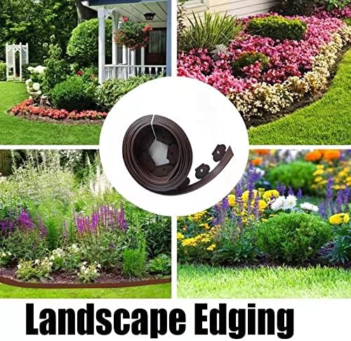 Garden Edging，20ft Landscape Edging with 20 Spikes for Lawn 2 Inch Tall (Brown, 20FT)