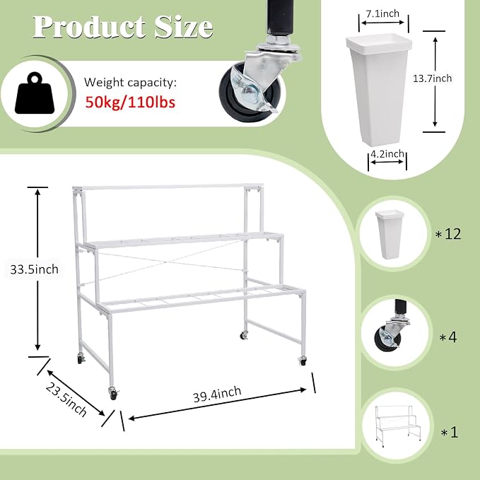 Flower Display Stands with Buckets, 3-Tier Rolling Plant Stand with Locking Wheels - Heavy Duty Metal Flower Cart for Indoor/Outdoor Use, Wedding Decor & Florist Displays (Holds 12 Pots) (Black)