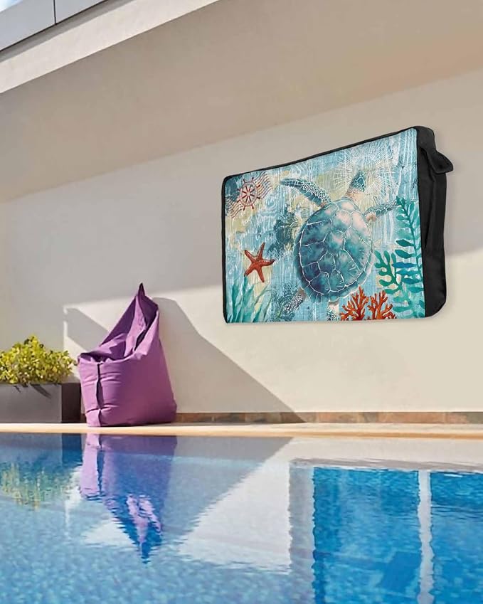 T&H XHome Outdoor TV Cover - Marine Life Sea Turtle Waterproof and Weatherproof 30"-32" LCD Movable Shield TV Display Screen Protector Outside Television Covers