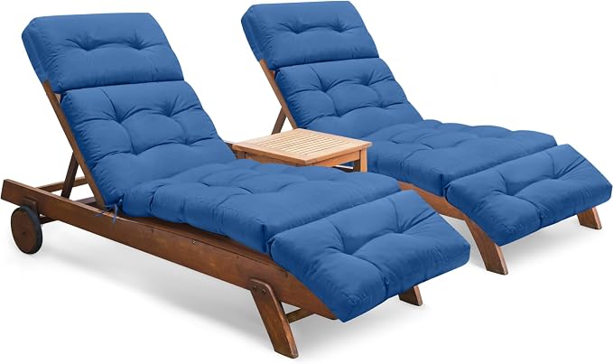 Chaise Lounge Cushions Outdoor Set of 2, 74.4 x 22 x 4.7 Inch Thickened Lounge Chair Cushions Waterproof for Outdoor Furniture with Ties, Non-Slip Patio Pool Chaise Lounge Cushion, Royal Blue