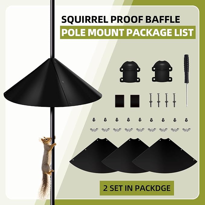 2 Pack Squirrel Baffle for Bird Feeder Pole, Outside Pole Mount Bird House Guard for Outdoor Shepherd’s Hook (2 Pack-16 inch)