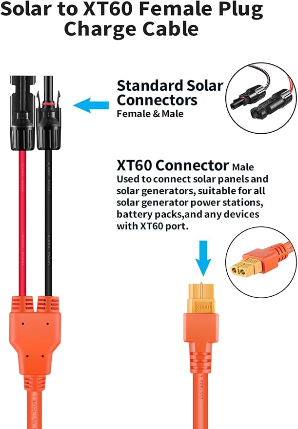 10FT Solar to XT60 Connector Charge Extension Cable 12AWG 3M, Tonton M-C-4 to XT60 Adapter Solar Cable for ECOFLOW RIVER & DELTA Series Portable Power Station, Solar Generator, RV Foldable Solar Panel