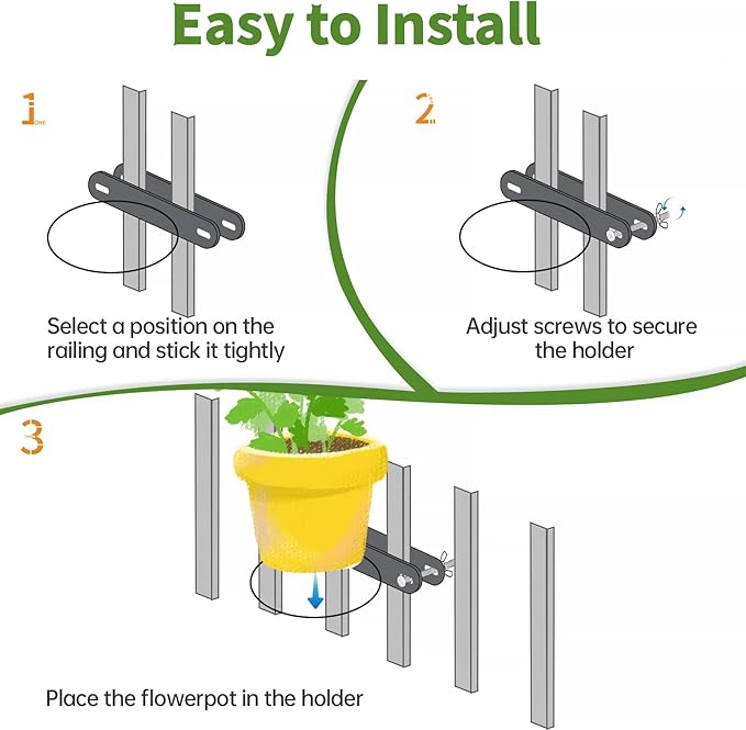 Hanging Flower Pots Holder Deck Railing Plant Container Holder for Round Pot Planters (10") Hanging Bucket Flower Pot Holder for Patio Balcony Outdoor Plants 2 Pack